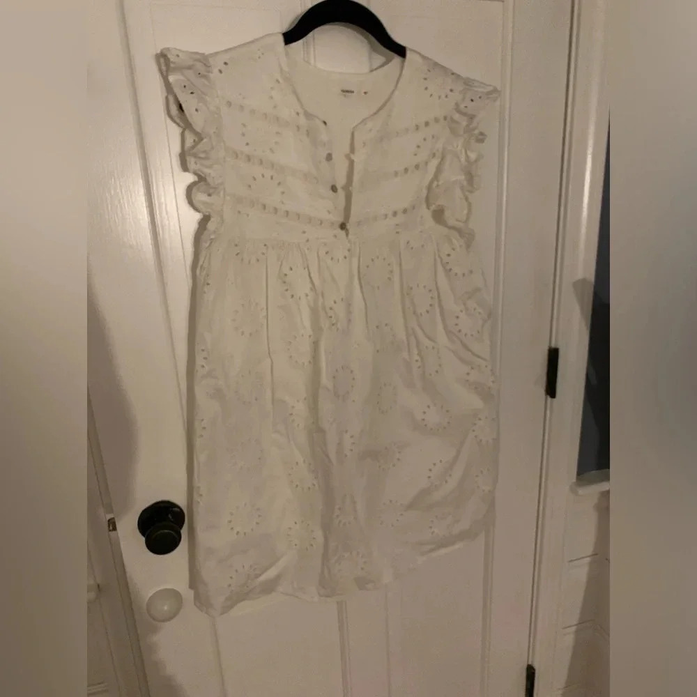 Tularosa White Eyelet Embroidered Ruffle Sleeve Mini Dress XS - Picture 1 of 6